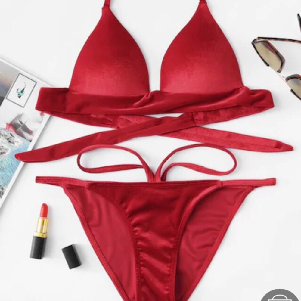 Halter Velvet Bikini Set